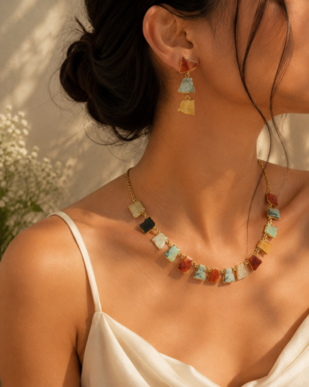 Slim Multicolor Necklace with Earrings