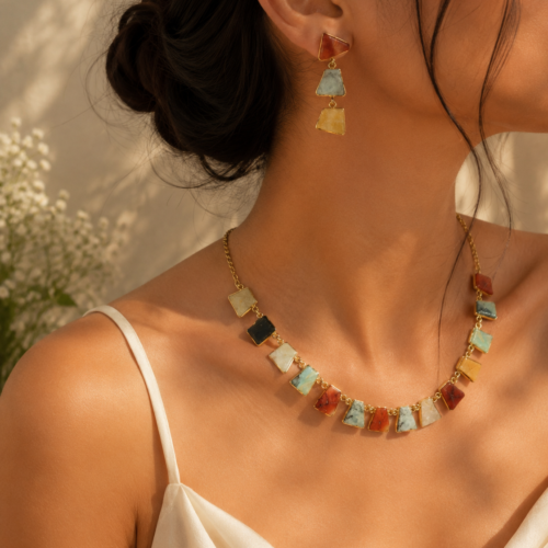 Slim Multicolor Necklace with Earrings